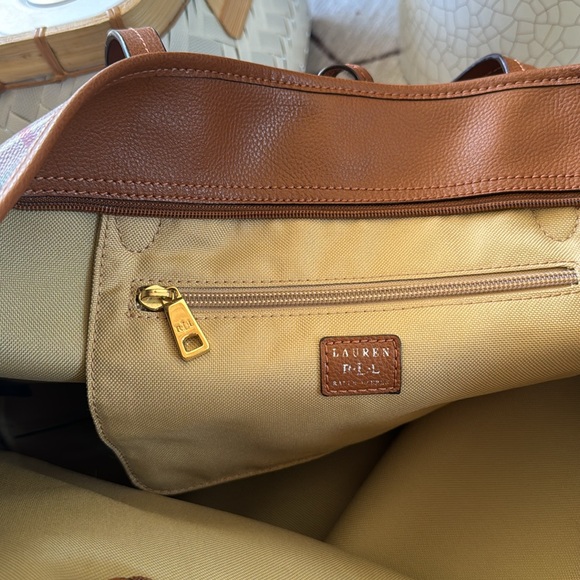 Ralph Lauren shoulder bag red brown and cream plaid with gold accessories - Picture 6 of 9